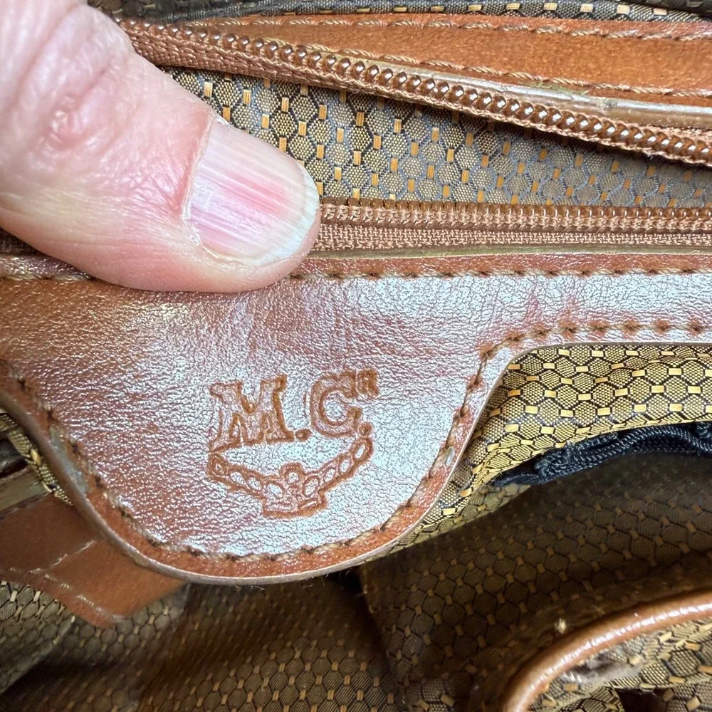 M.C. Vintage‎ Tan Leather Tote Bag Croc Embossed Shoulder Bag Cognac